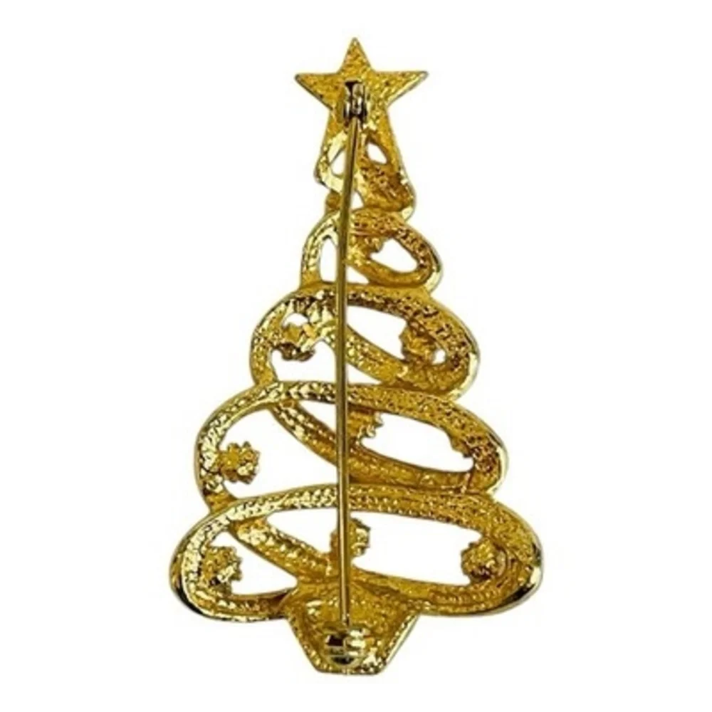 Vintage Gold Tone Christmas Tree Brooch Pin 2.25